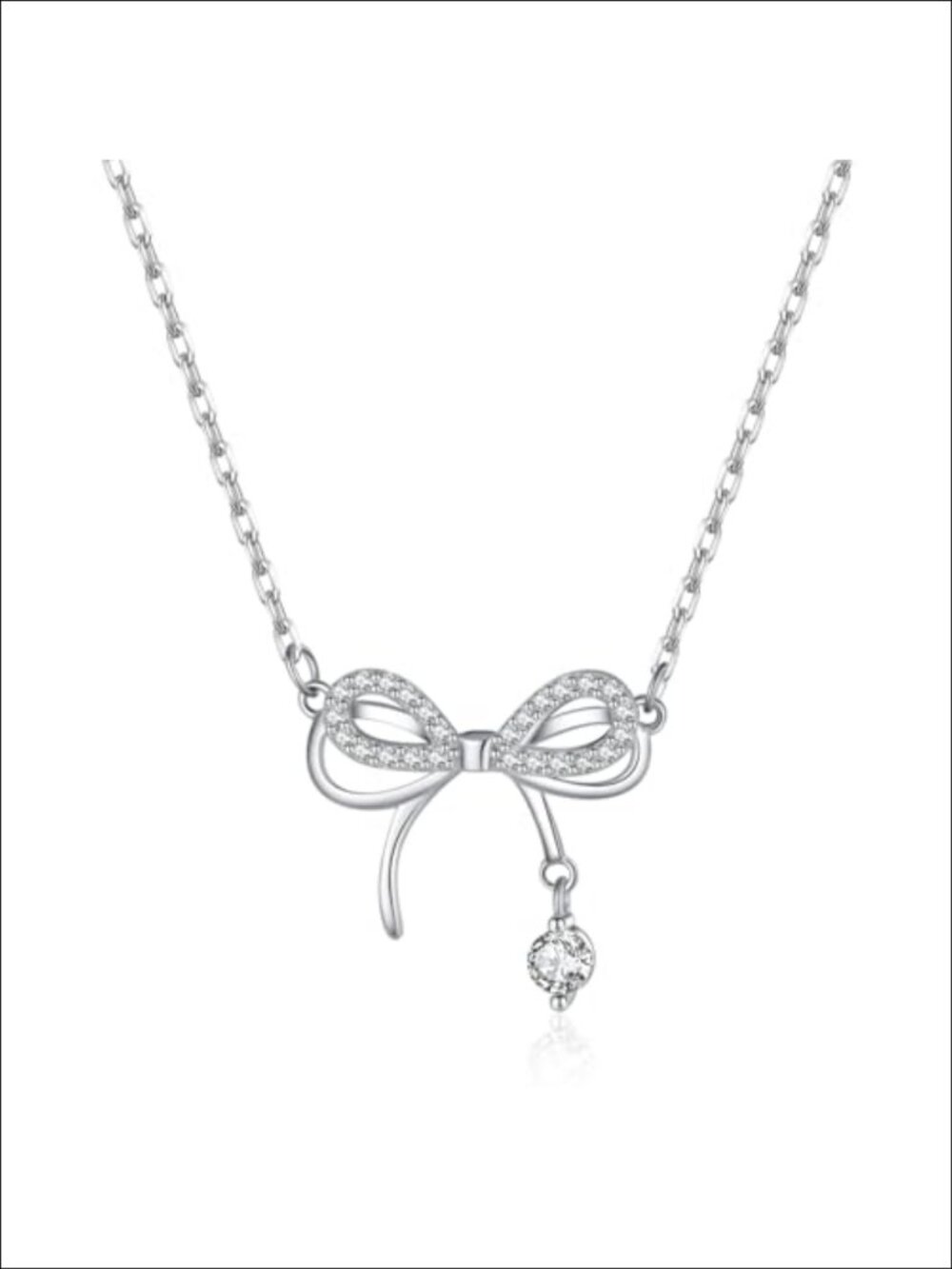 925 Sterling Silver Bow Choker Necklace CZ Pendant Teens Everyday